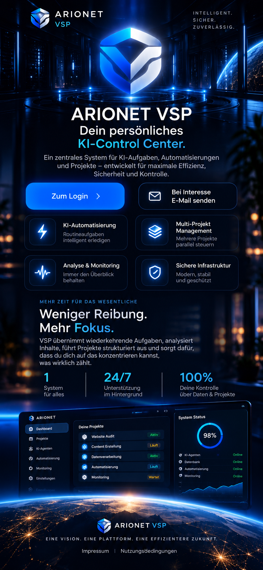 ARIONET VSP – Dein persönliches KI-Control Center.