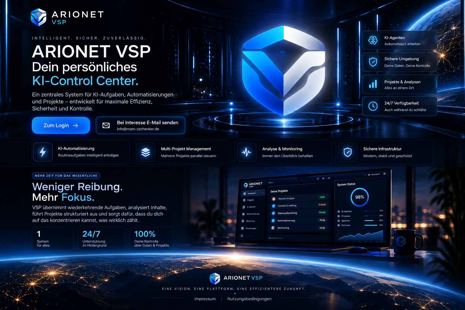 ARIONET VSP – Dein persönliches KI-Control Center.